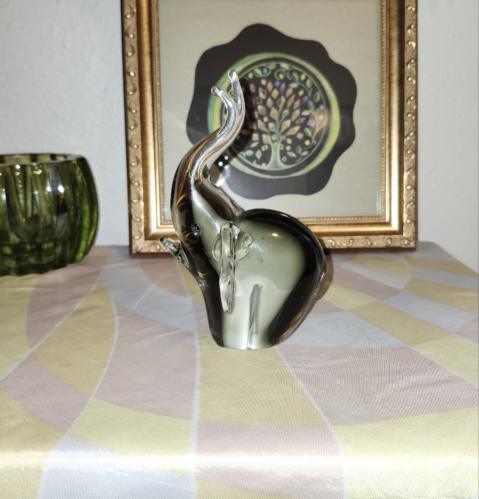 Elegant Glass Elephant Figurine - Black and Gray S P I Home - Picture 2 of 8